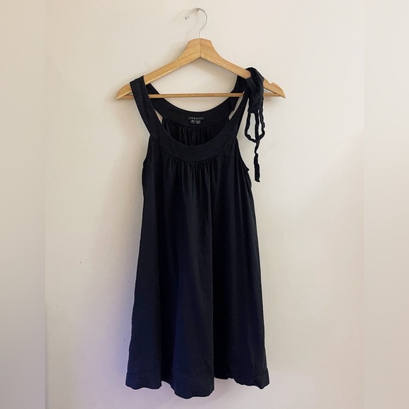 Theory Linen Blend Mini Babydoll Dress Black Party Minimalist Holiday  Layering - Picture 5 of 6